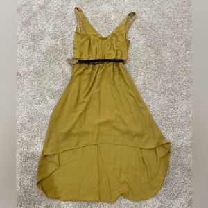 Gold belted hi low dress